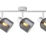 VEGA 3 E14 ceiling spot light in sand white with smoked glass shades, 3 heads, lit