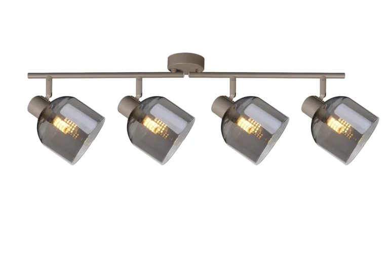 VEGA 4 E14 ceiling spot light in beige with smoked glass shades, 4 heads, lit