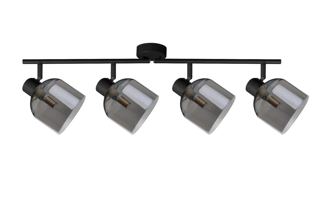 VEGA 4 E14 ceiling spot light in sand black with smoked glass shades, 4 heads, product photo