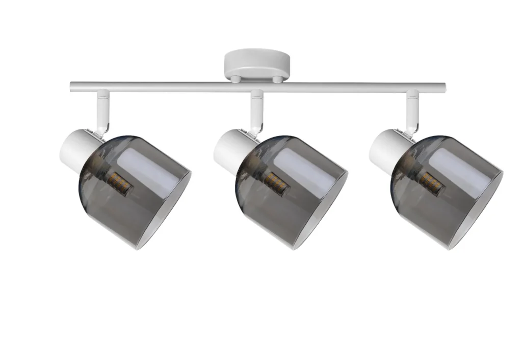 VEGA 3 E14 ceiling spot light in sand white with smoked glass shades, 3 heads, product photo